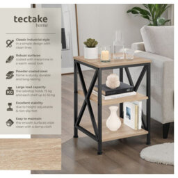 Tectake Bedside Table Nottingham - Industrial Style, With 3 Shelves, 40.5 X 40.5 X 60.5 Cm - Industrial Wood Light, Oak Sonoma - thumbnail 2