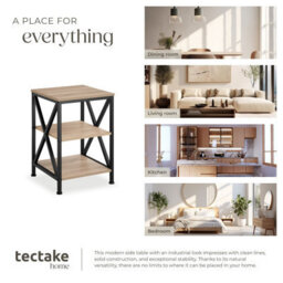Tectake Bedside Table Nottingham - Industrial Style, With 3 Shelves, 40.5 X 40.5 X 60.5 Cm - Industrial Wood Light, Oak Sonoma - thumbnail 7