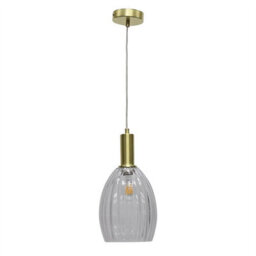 First Choice Lighting Set Of 2 Birch - Clear Fluted Glass Satin Brass Deco Pendant Fittings - thumbnail 2