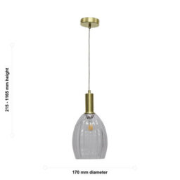 First Choice Lighting Set Of 2 Birch - Clear Fluted Glass Satin Brass Deco Pendant Fittings - thumbnail 6