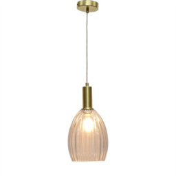 First Choice Lighting Set Of 2 Birch - Clear Fluted Glass Satin Brass Deco Pendant Fittings - thumbnail 3