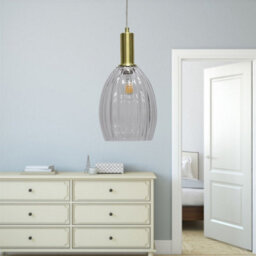 First Choice Lighting Set Of 2 Birch - Clear Fluted Glass Satin Brass Deco Pendant Fittings - thumbnail 5