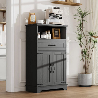 Black Bathroom Cabinet Floorstanding Storage Cupboard Furniture With 2 Door - image 1