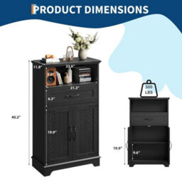 Black Bathroom Cabinet Floorstanding Storage Cupboard Furniture With 2 Door - thumbnail 2