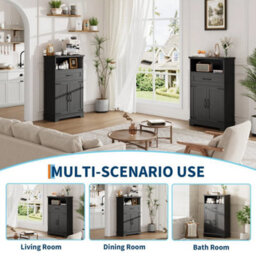 Black Bathroom Cabinet Floorstanding Storage Cupboard Furniture With 2 Door - thumbnail 4
