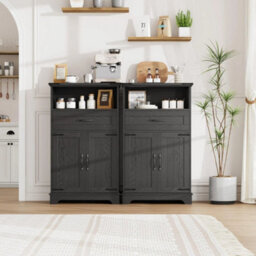 Black Bathroom Cabinet Floorstanding Storage Cupboard Furniture With 2 Door - thumbnail 5
