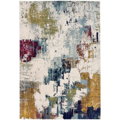 Modern Abstract Bedroom Rug, Stain Resistant Dining Room Rug, Abstract Rug, 9mm Thick Multi Mustard Rug-120Cm X 170Cm - image 1
