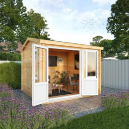 Waltons 3M X 3M Home Office Wooden Log Cabin 44mm Upvc Windows And Doors - White - thumbnail 2