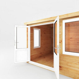 Waltons 3M X 3M Home Office Wooden Log Cabin 44mm Upvc Windows And Doors - White - thumbnail 7
