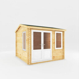 Waltons 3M X 3M Home Office Wooden Log Cabin 44mm Upvc Windows And Doors - White - thumbnail 1