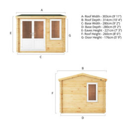 Waltons 3M X 3M Home Office Wooden Log Cabin 44mm Upvc Windows And Doors - White - thumbnail 5