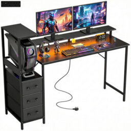 Homcom 147Cm Gaming Desk With Charging Station And Rgb Lights, Black - thumbnail 2