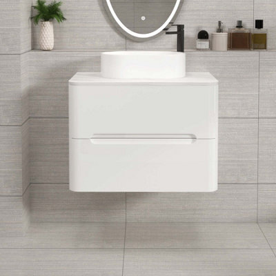 Royal Bathrooms Venice 700mm Gloss White Wall Mounted Bathroom Countertop Vanity Unit 2 Drawer With Peak Basin - image 1