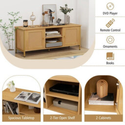Gainoom Natural Boho Tv Stand For Tvs Up To 55Inch Pe Rattan Media Console Table - thumbnail 8