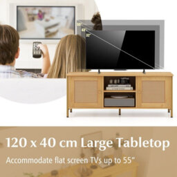 Gainoom Natural Boho Tv Stand For Tvs Up To 55Inch Pe Rattan Media Console Table - thumbnail 9