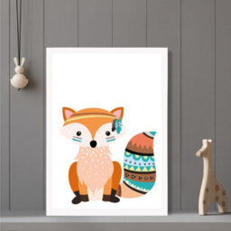 Artze Wall Art Orange Fox Tribal Animal Art Print With White Frame Size: A4 - thumbnail 2
