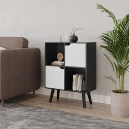 Urbn-Living Urbnliving 80Cm Height Black 4 Cube With White 2 Wooden Door Bookcase With Black Legs Shelves - thumbnail 1