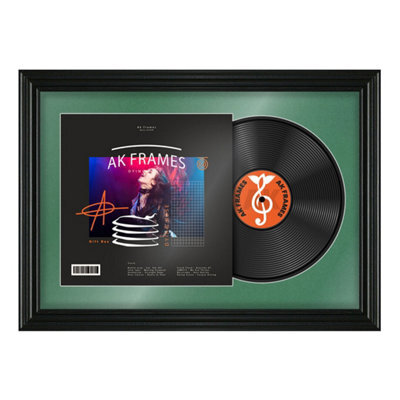 "AK Frames 25X17"" Black Swept Vinyl Record Frame With Emerald Mount For 12 Inch Lp Cover & Disc - Overlapped Design" - image 1