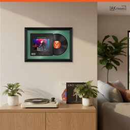 "AK Frames 25X17"" Black Swept Vinyl Record Frame With Emerald Mount For 12 Inch Lp Cover & Disc - Overlapped Design" - thumbnail 5