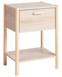Beliani Bedside Table Light Brown Mdf Top Pine Wood Legs 1 Drawer 1 Shelf - thumbnail 3