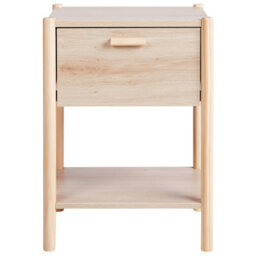 Beliani Bedside Table Light Brown Mdf Top Pine Wood Legs 1 Drawer 1 Shelf - thumbnail 2