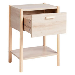 Beliani Bedside Table Light Brown Mdf Top Pine Wood Legs 1 Drawer 1 Shelf - thumbnail 4