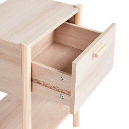 Beliani Bedside Table Light Brown Mdf Top Pine Wood Legs 1 Drawer 1 Shelf - thumbnail 6