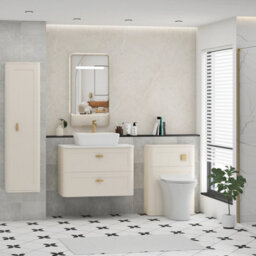 Royal Bathrooms Royal Bathroom Henley 800mm Mushroom Cashmere Wall Hung Vanity Unit 2 Drawer With Cube Basin & Brushed Brass Knob - thumbnail 6
