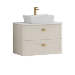 Royal Bathrooms Royal Bathroom Henley 800mm Mushroom Cashmere Wall Hung Vanity Unit 2 Drawer With Cube Basin & Brushed Brass Knob - thumbnail 8