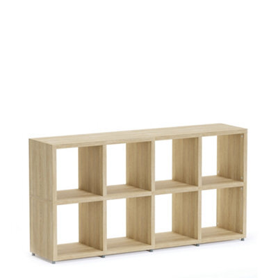 RB UK Boon 8 Cube Shelving Unit Eco-Friendly Bookcase Freestanding Heavy Duty Oak, Made In Austria (H)760mm (W)1450mm (D)330mm
