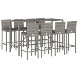 Berkfield 9 Piece Garden Bar Set With Cushions Grey Poly Rattan - thumbnail 3