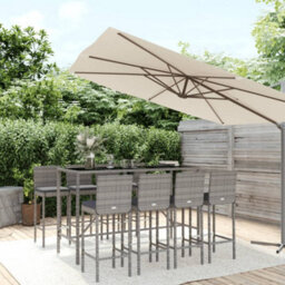 Berkfield 9 Piece Garden Bar Set With Cushions Grey Poly Rattan