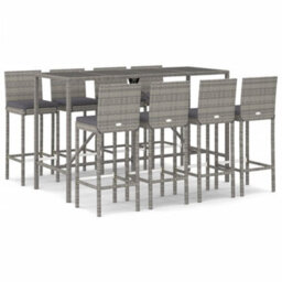 Berkfield 9 Piece Garden Bar Set With Cushions Grey Poly Rattan - thumbnail 2