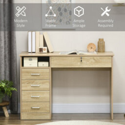 Homcom Computer Desk Writing Desk With Five Drawers For Home Office Oak - thumbnail 6