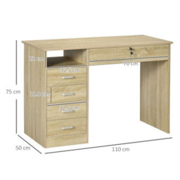 Homcom Computer Desk Writing Desk With Five Drawers For Home Office Oak - thumbnail 3