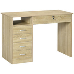 Homcom Computer Desk Writing Desk With Five Drawers For Home Office Oak - thumbnail 2