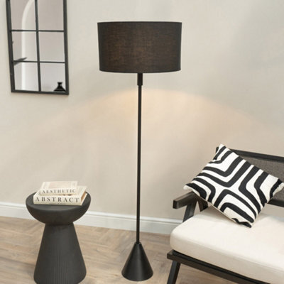 Valuelights Mitch Black Drum Lamp Shade Black Stem Triangle Floor Lamp With Led Bulb - image 1