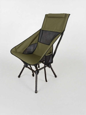 LEDREM Folding Outdoor Camping Chair With Adjustable Height, High Backrest, Headrest, Steel Frame, 2 Storage Pockets, Green - image 1