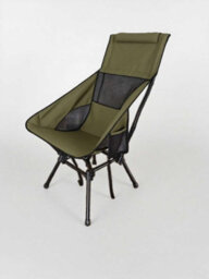 LEDREM Folding Outdoor Camping Chair With Adjustable Height, High Backrest, Headrest, Steel Frame, 2 Storage Pockets, Green