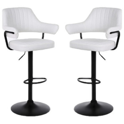 1001 2 X Plush White Bar Stools, Gas Lift, Breakfast Kitchen Bar - image 1