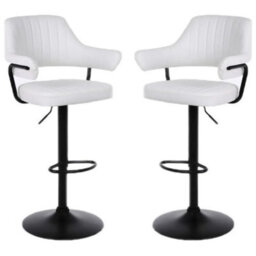 1001 2 X Plush White Bar Stools, Gas Lift, Breakfast Kitchen Bar - thumbnail 1