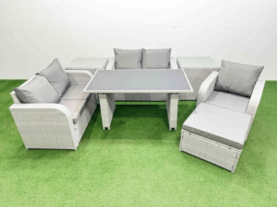 Fimous Rattan Sofa Outdoor Furniture With Dining Table,2 Side Tables,love Sofa,big Stool Patio Furniture Light Grey 6 Seater - image 1