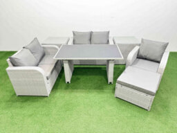 Fimous Rattan Sofa Outdoor Furniture With Dining Table,2 Side Tables,love Sofa,big Stool Patio Furniture Light Grey 6 Seater - thumbnail 2
