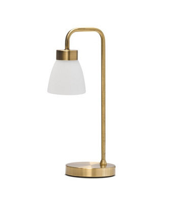 Lighting Supermarket Arch Antique Brass Vintage Industrial Table Lamp With Jasmin Opal Glass Shade - image 1