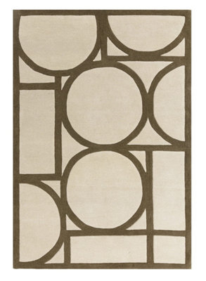 Khaki Geometric Wool Bordered Geometric Rug For Bedroom & Living Room-120Cm X 170Cm - image 1