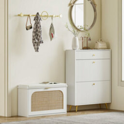 Wyld Haus Kekami Wooden White Boho Shoe Storage Bench With Cushioned Seat And Flip Drawer, 80 X 26 X 47.5 Cm - thumbnail 8
