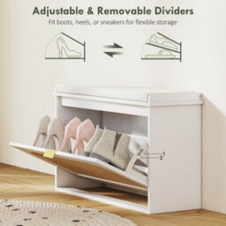 Wyld Haus Kekami Wooden White Boho Shoe Storage Bench With Cushioned Seat And Flip Drawer, 80 X 26 X 47.5 Cm - thumbnail 7