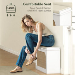 Wyld Haus Kekami Wooden White Boho Shoe Storage Bench With Cushioned Seat And Flip Drawer, 80 X 26 X 47.5 Cm - thumbnail 5