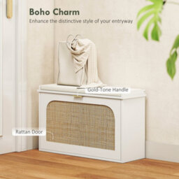 Wyld Haus Kekami Wooden White Boho Shoe Storage Bench With Cushioned Seat And Flip Drawer, 80 X 26 X 47.5 Cm - thumbnail 4