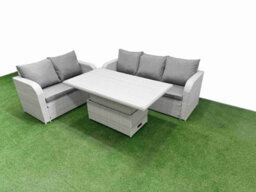 Fimous 5 Seater Pe Rattan Wicker Garden Furniture Conservatory Sofa Set Adjustable Lifting Table 3 Seater Sofa Love Sofa - thumbnail 2